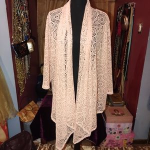 Ruby Rd. Woman Pink Lace Waterfall Cardigan 1X